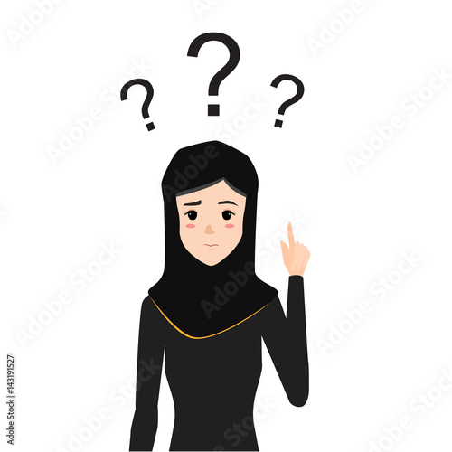 Arabic business woman confused. Vector character people.