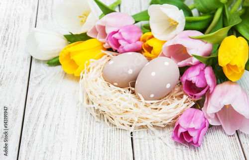 Easter eggs in a nest