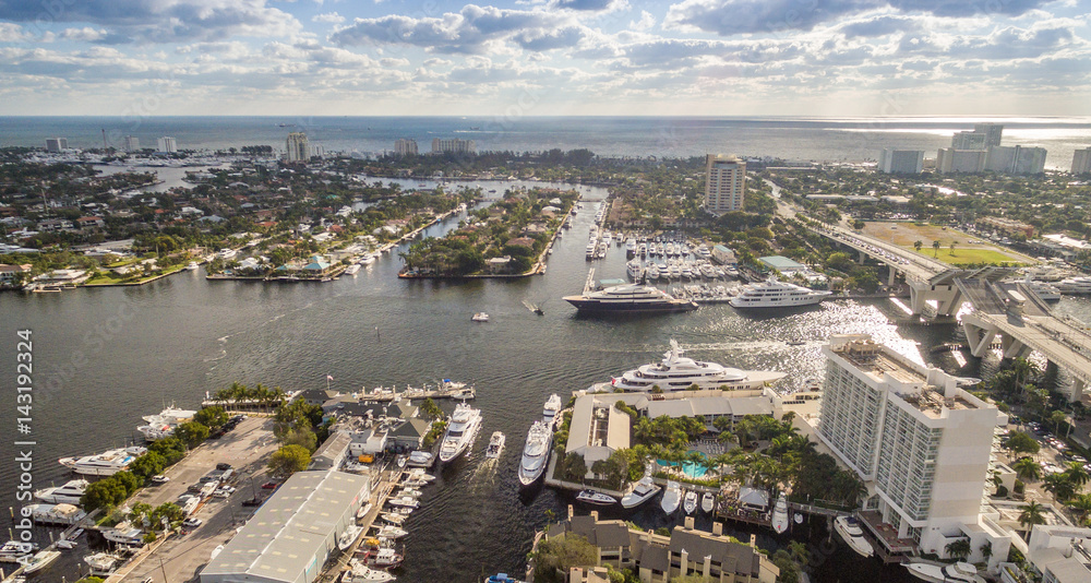 Fort Lauderdale coastline and canals aerial view, Florida - USA