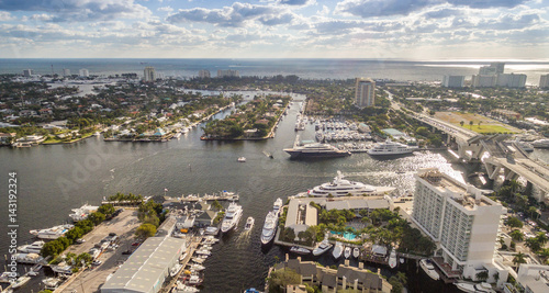 Fort Lauderdale coastline and canals aerial view  Florida - USA