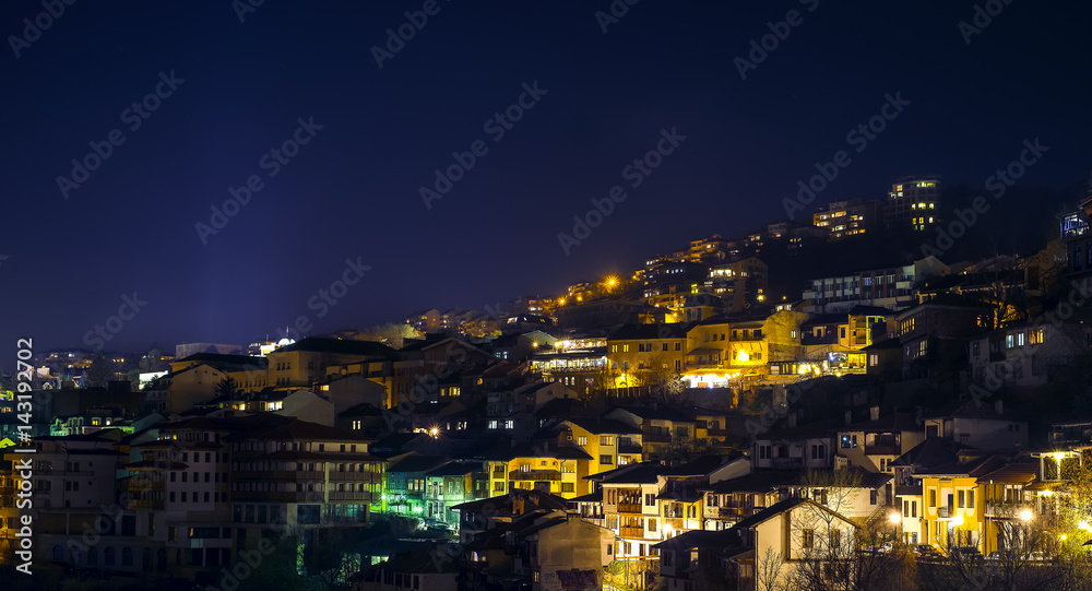 Panoramic view from old town Veliko Tarnovo at night in Bulgaria country