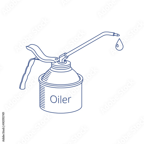 Vector oiler icon. Linear logotype of oil can with drop of oil