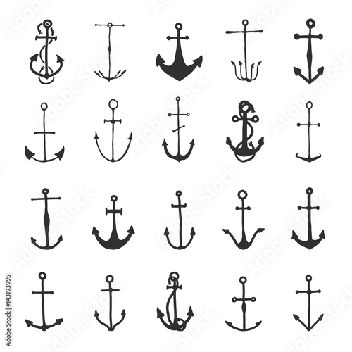 Anchor engraved vintage in old hand drawn or tattoo style, drawing for marine, aquatic or nautical theme, wood cut, blue logo