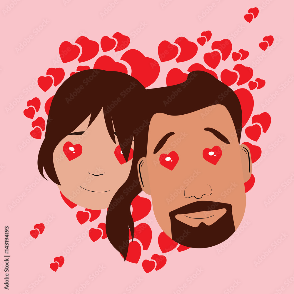 Isolated avatar of a happy couple on a colored background, Vector illustration - obrazy, fototapety, plakaty 
