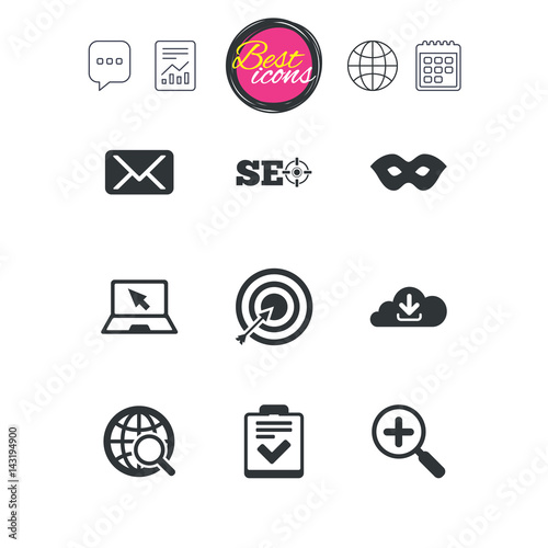 Internet, seo icons. Checklist, target signs.