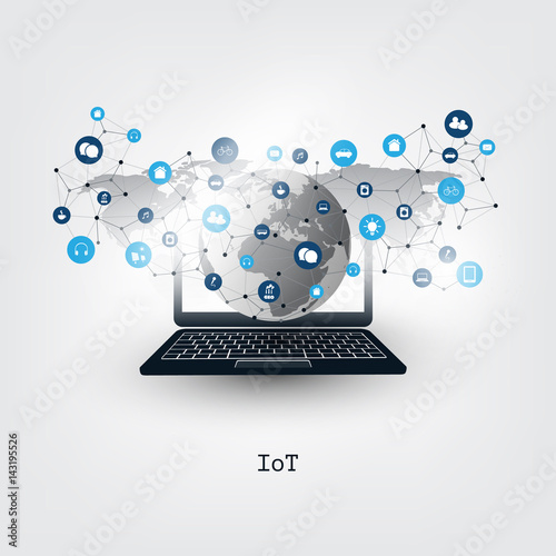 Internet of Things, Cloud Computing Design Concept with Icons - Digital Network Connections, Technology Background