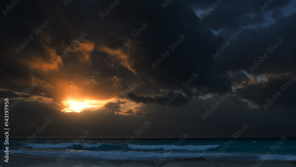 Caribbean sea shore at sunrise
