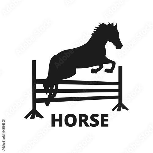 Vector horse silhouette. logo wild horse jumps over a fence, a rack