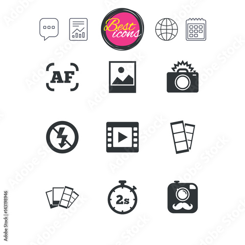 Photo, video icons. Camera, photos and frame.