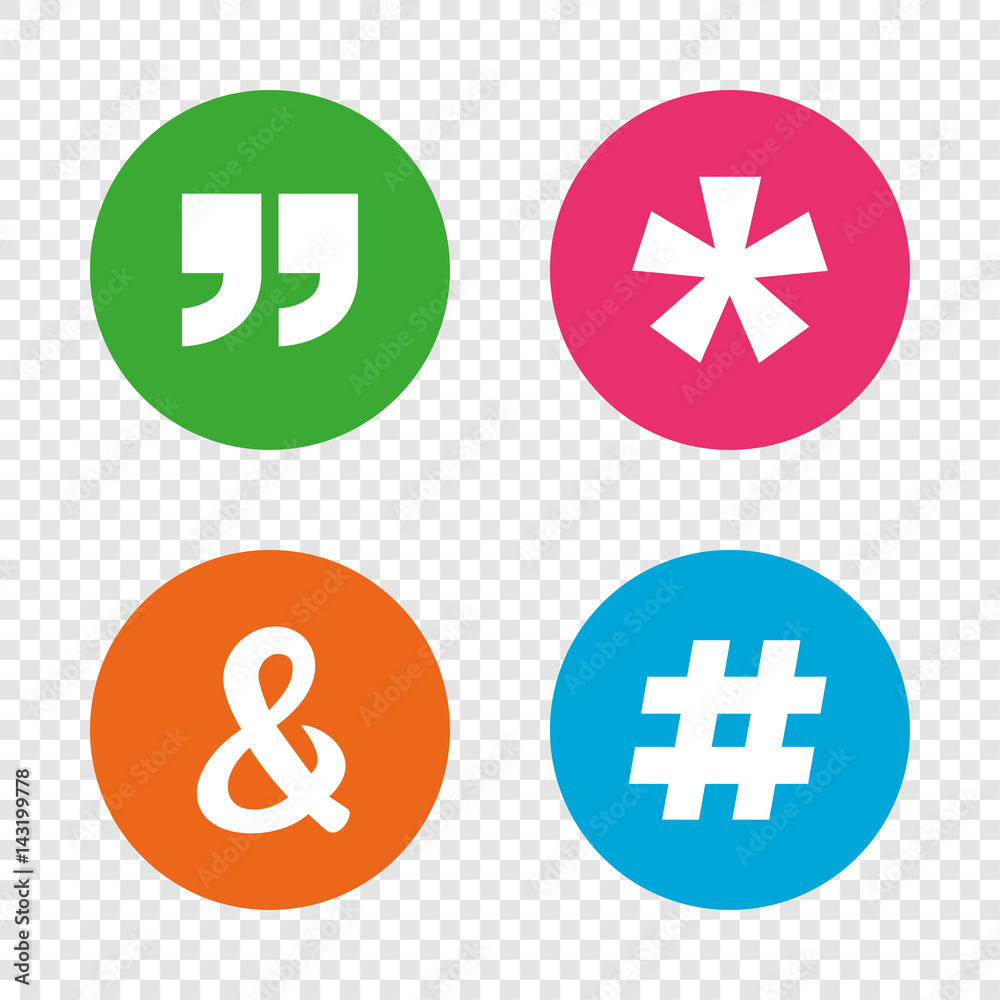 Obraz premium Quote, asterisk footnote icons. Hashtag symbol.