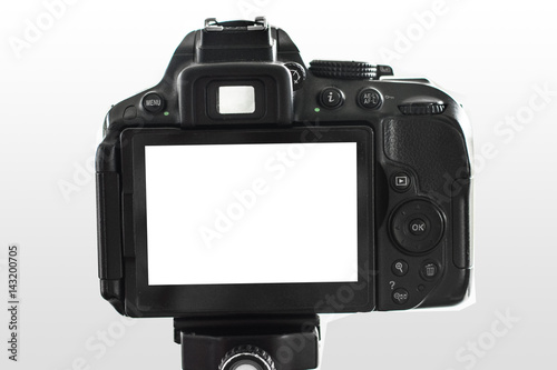 Digital single-lens reflex camera isolated on white background
