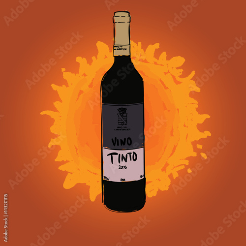 Red wine bottle hand drawn poster.