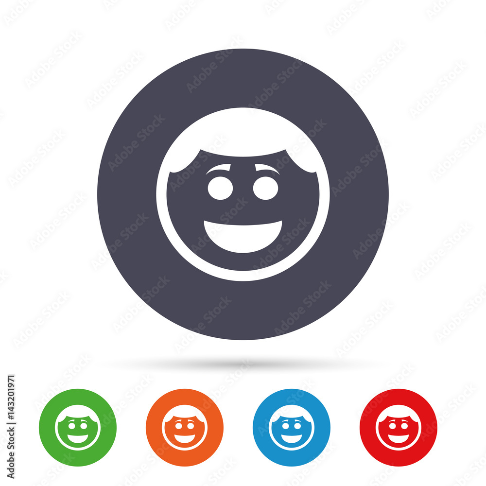 Fototapeta premium Smile face icon. Smiley with hairstyle symbol.