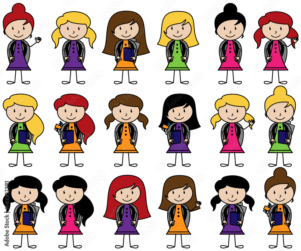 Collection of Cute Stick Figure Students in Vector Format Collection of Cute Stick Figure Students in Vector Format