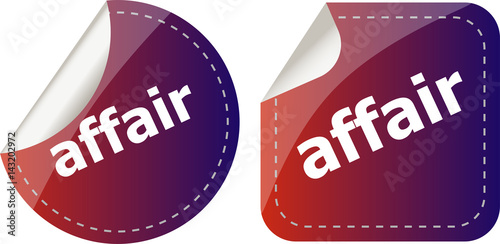 affair word stickers set, icon button, business concept