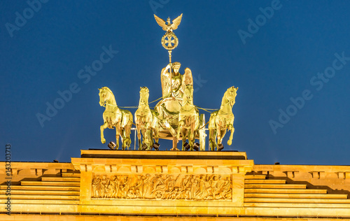 Front view of Branderburg Gate Quadriga at night, Berlin photo