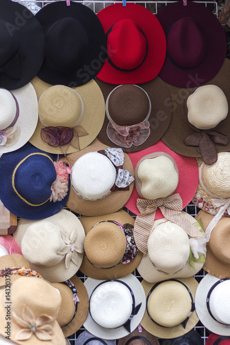 Hats for sale in the market.