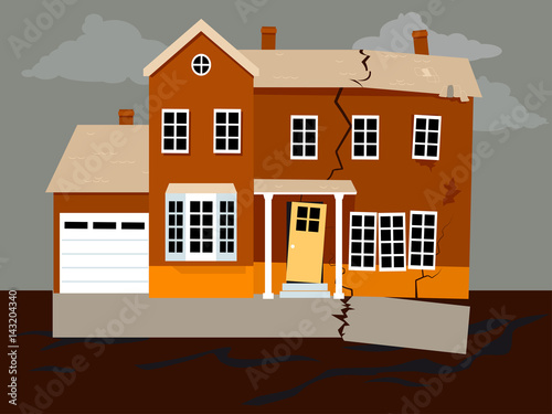 House falling apart because of a foundation failure, EPS 8 vector illustration photo