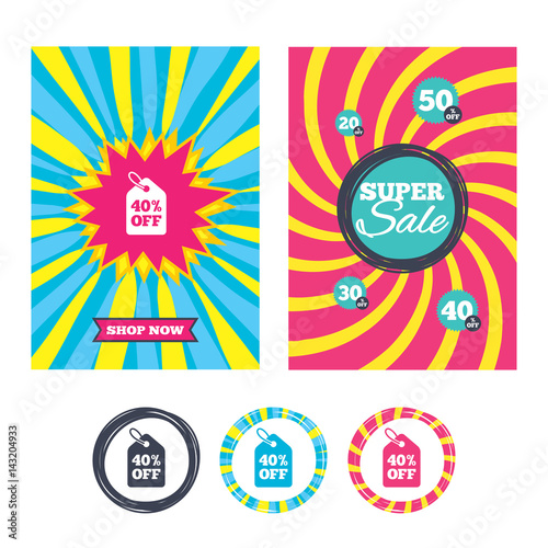 40 percent sale price tag sign icon.