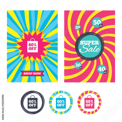 60 percent sale bag tag sign icon.