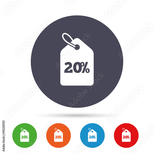 20 percent sale price tag sign icon.