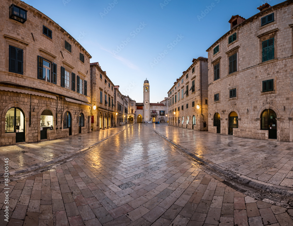 Panorama of Stradun Street in Dubrovnik, Dalmatia, Croatia