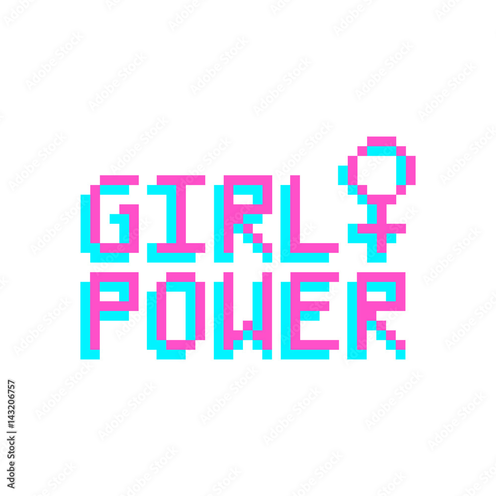 Girl power. The inscription with venus sign in the eight bit style on a white background. Vector Image. It can be used for website design, article, phone case, poster, t-shirt,etc. Girl power. The inscription with venus sign in the eight bit style on a white background. Vector Image. It can be used for website design, article, phone case, poster, t-shirt,etc.