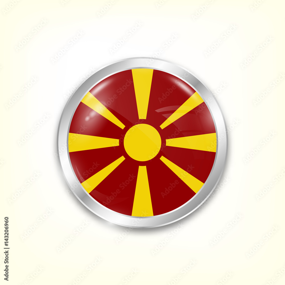 Round button national flag of Macedonia with the reflection of light and shadow. Icon country. Realistic vector illustration. Round button national flag of Macedonia with the reflection of light and shadow. Icon country. Realistic vector illustration.