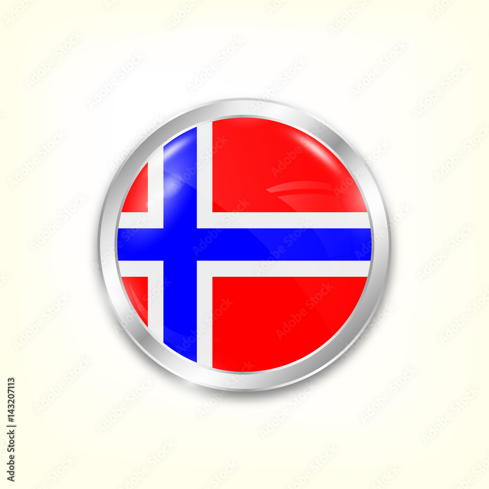 Fototapeta premium Round button national flag of Norway with the reflection of light and shadow. Icon country. Realistic vector illustration.