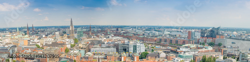 HAMBURG, GERMANY - JULY 2016: Panoramic view of city streets. Hamburg is a major attraction in Germany © jovannig