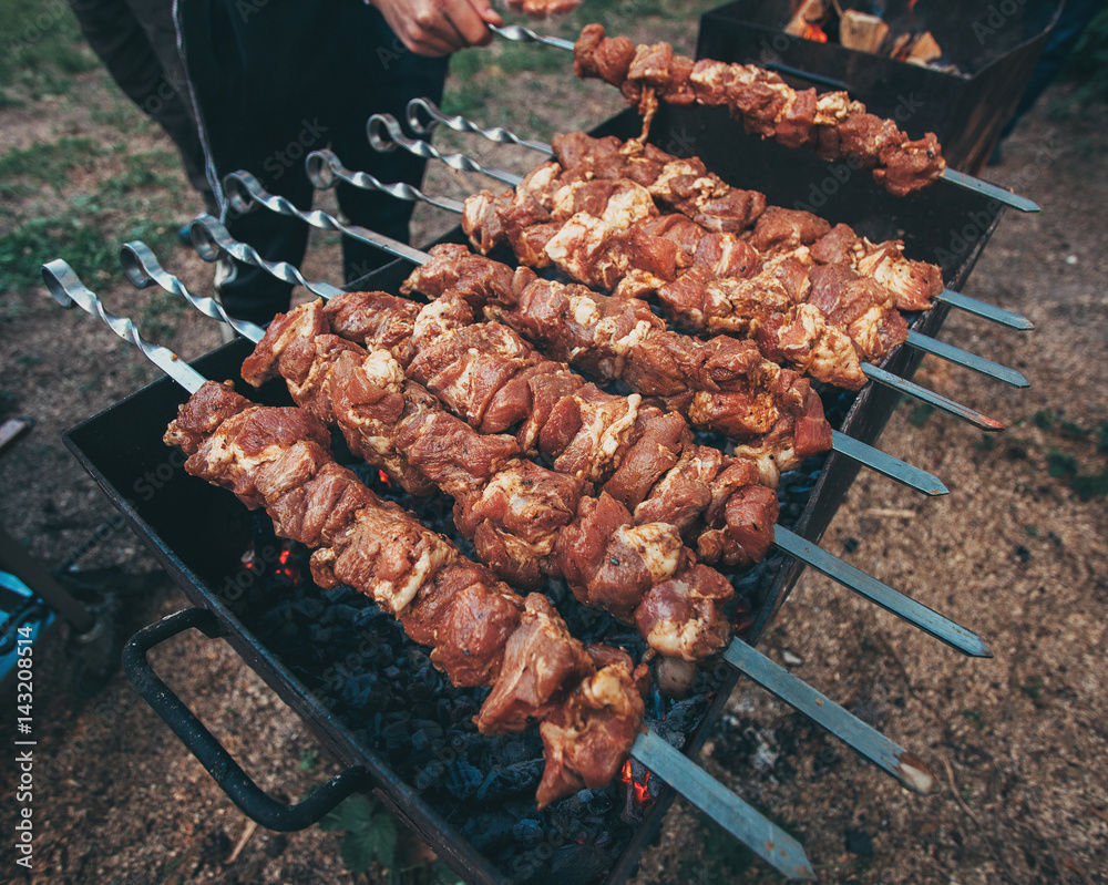 kebabs on skewers cooked