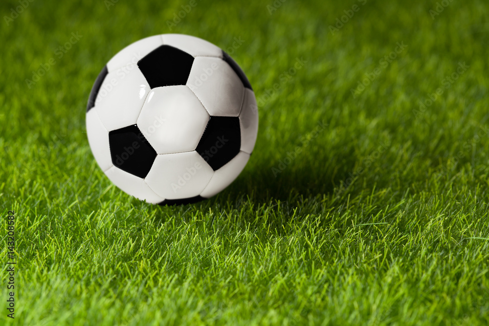 Soccer ball on the grass before the game