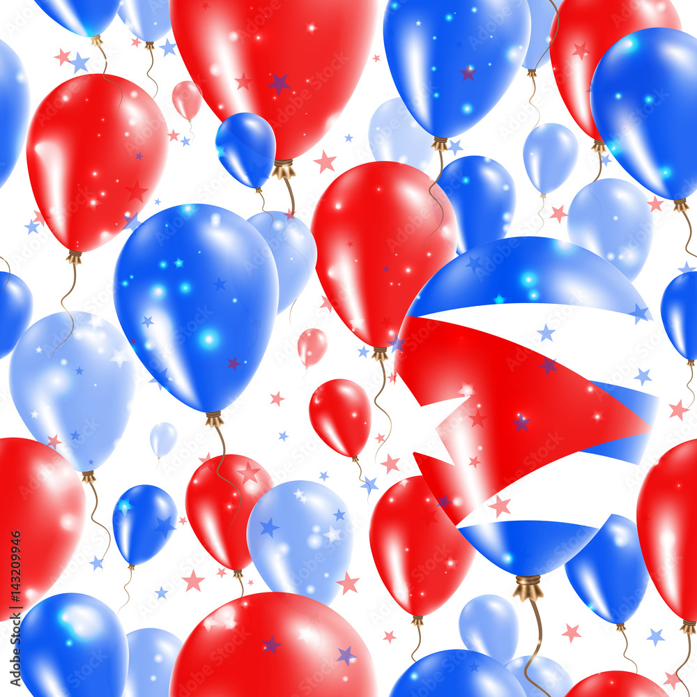 Cuba Independence Day Seamless Pattern. Flying Rubber Balloons in