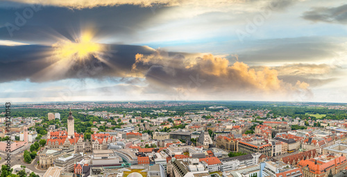 Beautiful panoramic sunset aerial view of Hamburg, Germany