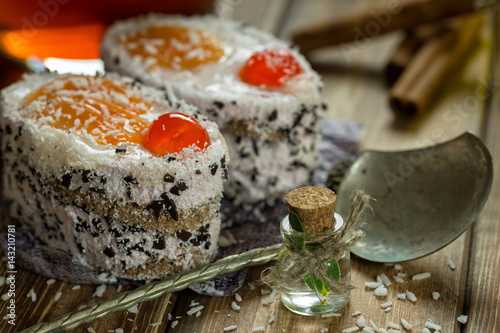 Fruit cake with coconut chips