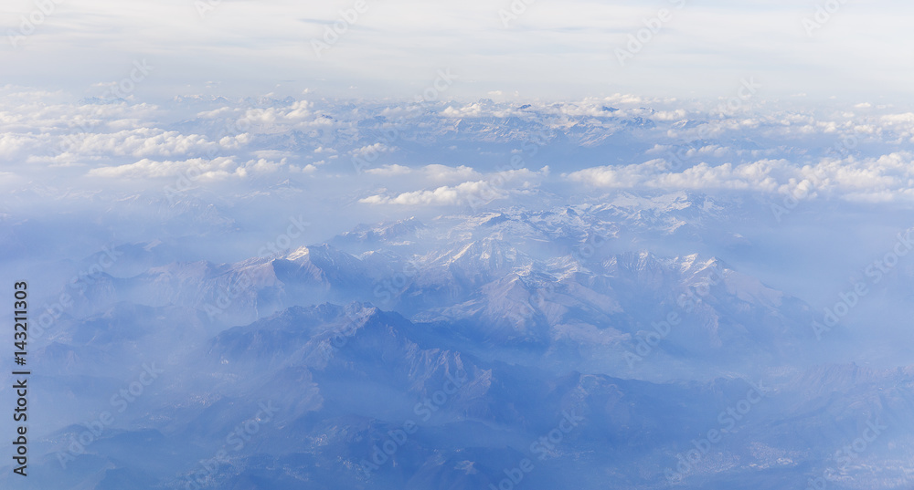 View of the mountains of Italy from the airplane