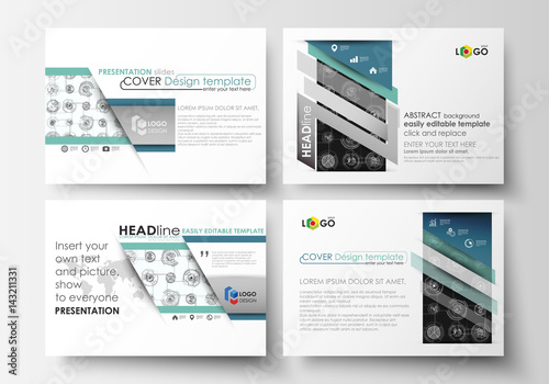 Set of business templates for presentation slides. Easy editable layouts, vector illustration. High tech design, connecting system. Science and technology concept. Futuristic abstract background.