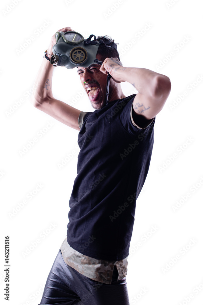 Angry man with gas mask Angry man with gas mask
