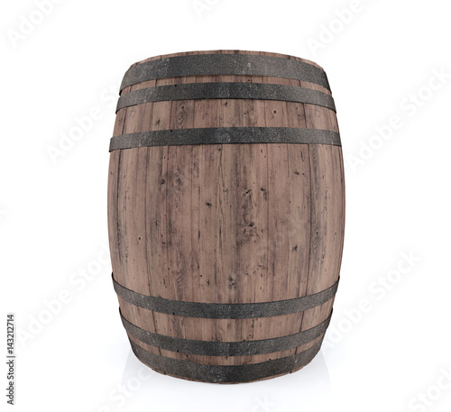 Tablou Canvas Wooden barrel isolated on white background, 3D rendering