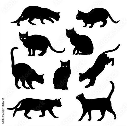 Black Cat silhouette vector icon set isolated on white