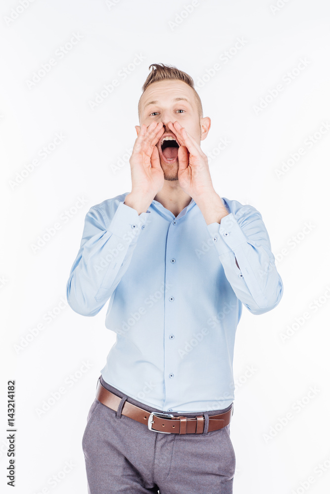 businessman yelling with open hands. emotions, facial expressions, feelings, body language, signs. businessman yelling with open hands. emotions, facial expressions, feelings, body language, signs.