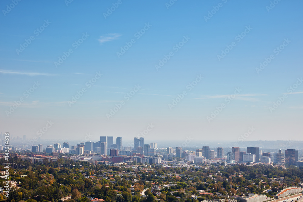 Los Angeles skyline with blue sky