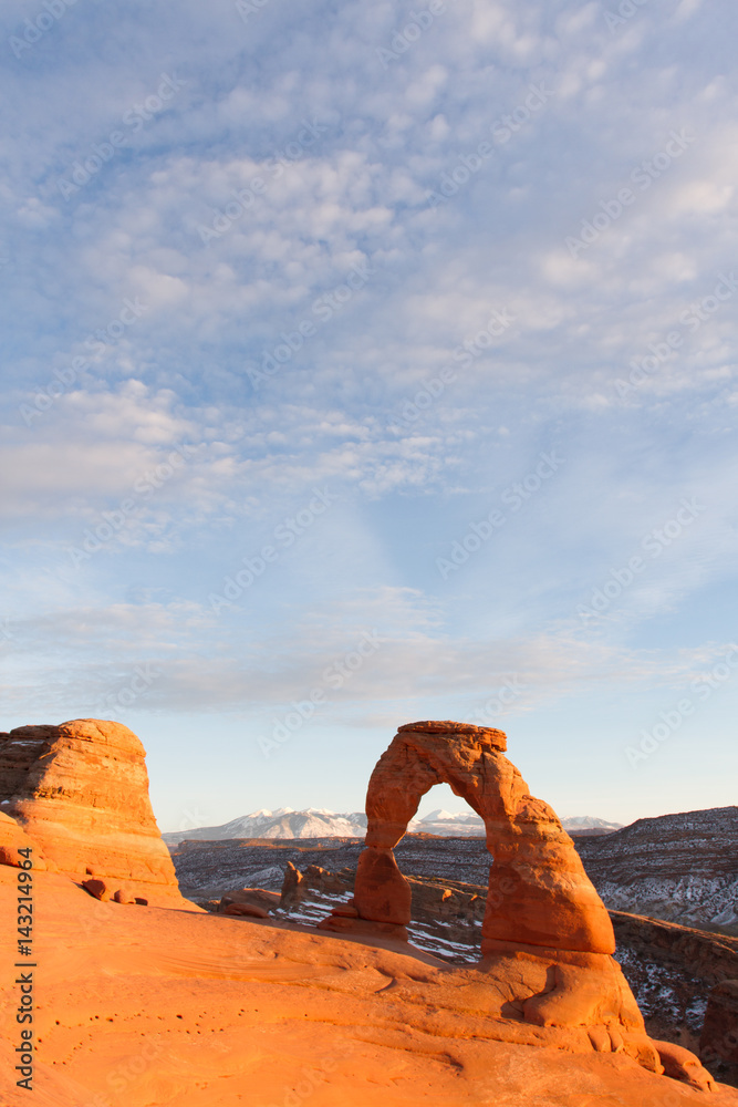 Delicate Arch in the Winter with the La Sal Mountains in the backgroud