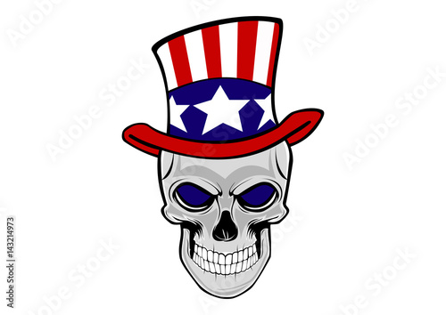 Human skull in an Uncle Sam hat 