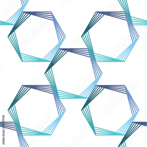 Geometry hexagon line seamless pattern in vector in white green Turquoise blue black