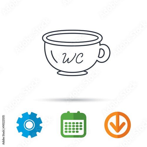 Baby wc pot icon. Child toilet sign. Washroom or lavatory symbol. Calendar, cogwheel and download arrow signs. Colored flat web icons. Vector
