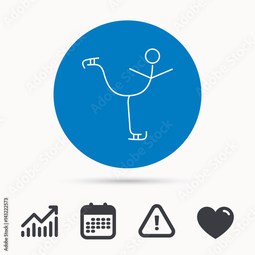 Figure skating icon. Professional winter sport sign. Calendar  attention sign and growth chart. Button with web icon. Vector