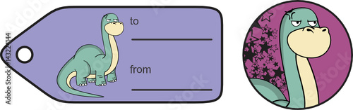 angry dinosaur large neck cartoon brontosaurus gift card in vector format