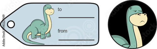 grumpy dinosaur large neck cartoon brontosaurus gift card in vector format