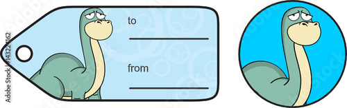 sad dinosaur large neck cartoon brontosaurus gift card in vector format